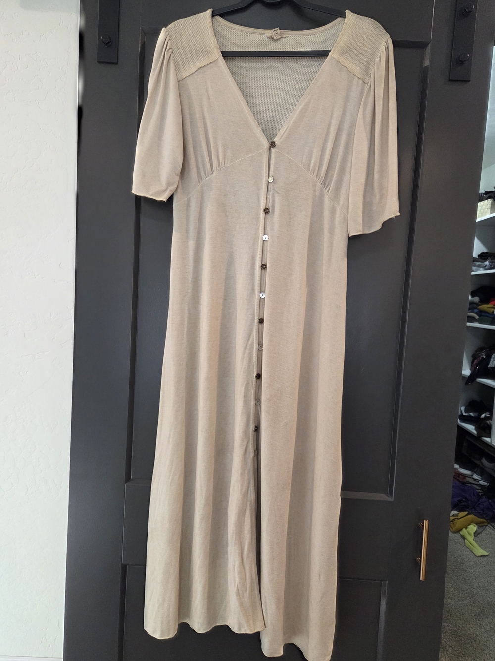 POL Beige-Taupe Button-Front Maxi Dress